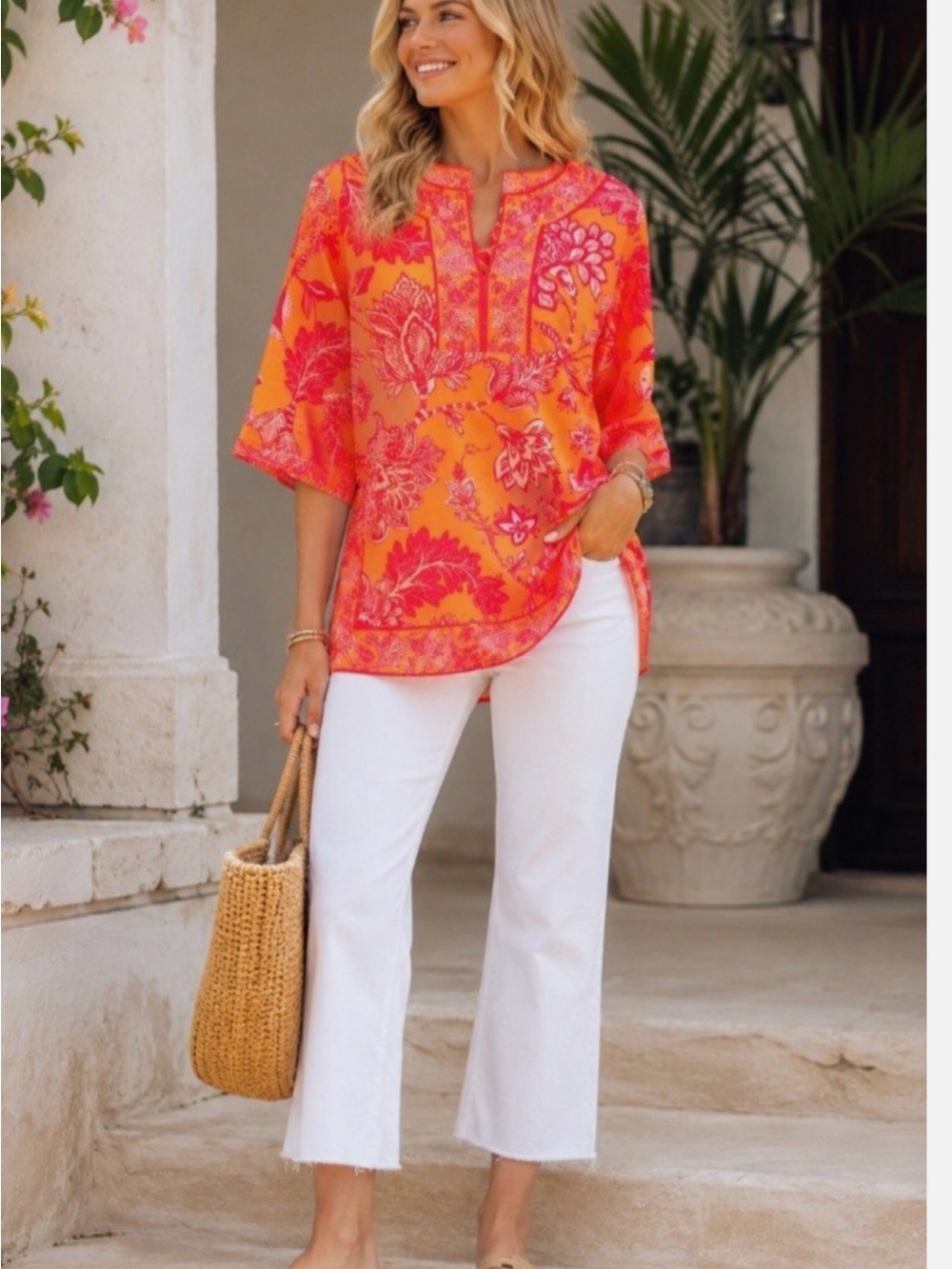Gretchen Scott Designs Orange & Pink Floral Tunic